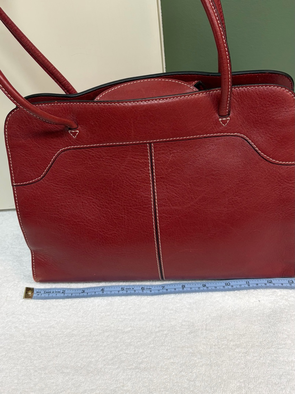 Adrienne Vittadini Red  100% Leather Handbag /Tote with Contrast Stitching